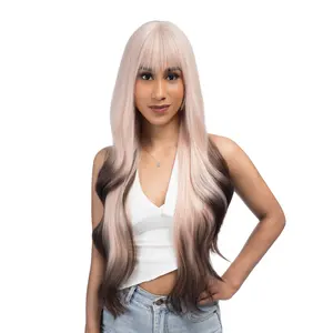 28-Inch Cloud Cream Pink (Maroonish Brunette Ends, No Root Color) Undone Waves Synthetic Wig | 【Heat Resistant】【Cap Included】 |  #68 @40 FSGA