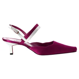 Pre-owned Manolo Blahnik Manolo Blahnik Kitten Heel Pumps in Magenta Satin by Rebag