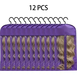 Zipper Wig & Hair Extension Organizer 12/6Pcs Dustproof Transparent Wig Storage Bag with Hook