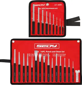 25- Punch and Chisel Set with Roll Pin Punches, Includes Taper, Pin, Center Punches & Cold Chisels for Metalworking, Automotive, and Craft Use