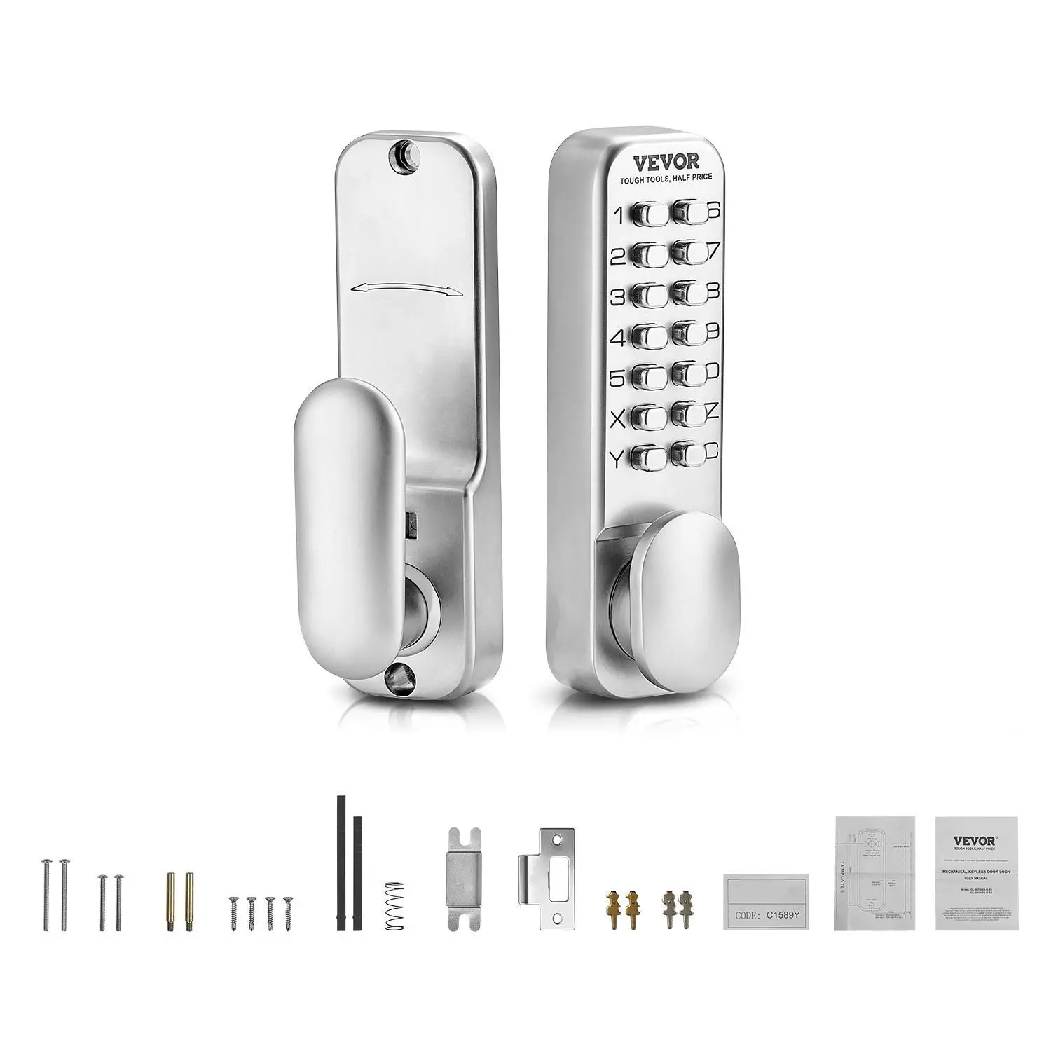 【Summerfinds】VEVOR Mechanical Keyless Entry Door Lock 14 Key Mechanical Door LockMechanical Keypad Door KnobSingle-Side Stainless Steel Waterproof Keyless Gate Lockfor Home Office Outdoor Fence Garage Yard