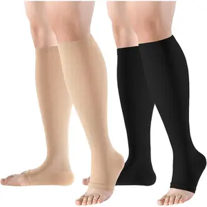 Toeless Compression Socks for Women&Men-2 Pairs Open Toe Compression stocking Support 15-20mmhg Knee High Circulation