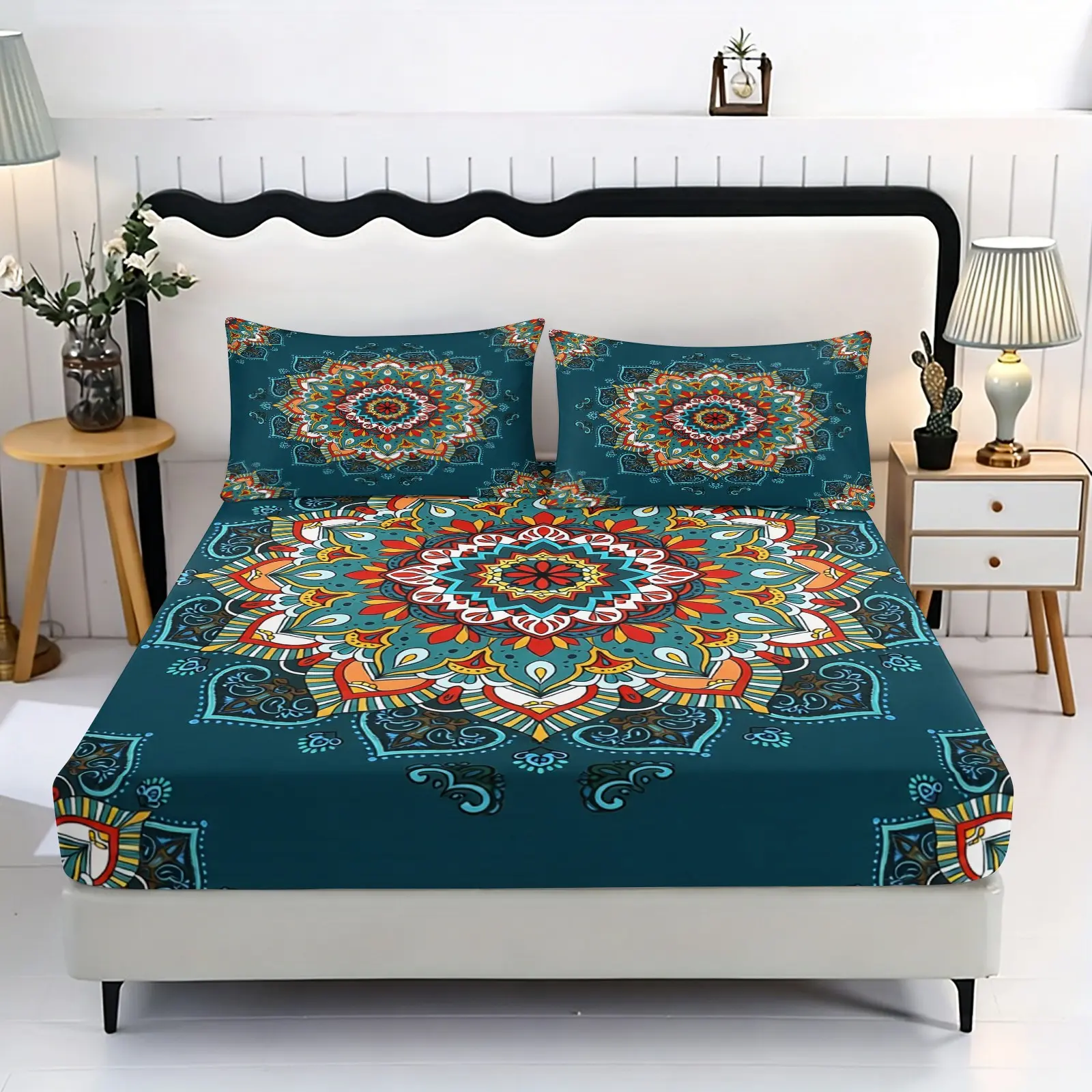 3pc Bohemian Bedding Set, Bedsheet Set, Bed Linens, including 1 bed sheet and 2 pillowcases, a gift for friends, suitable for single beds, double beds, perfect for bedrooms, dormitories, guest rooms, and hotel apartments