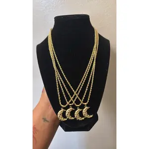 Moonlight Goddess  Rope Chain Necklace with Crescent Moon Pendants for Women