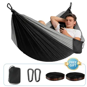 [Includes free gifts] Durable Camping Hammock 500 lb Capacity, 210T Nylon Portable Hammock – Single & Double Sizes with Tree Straps & Built-in Carry Bag for Travel, Backpacking, Beach & Backyard Use