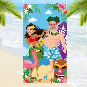 Hawaiian Aloha Photo Door Banner Luau Party Decorations Funny Large Fabric  Tiki Summer Couple Photo Prop  Banner Tropical Beach Party  Supplies, 6 x 3.28 ft