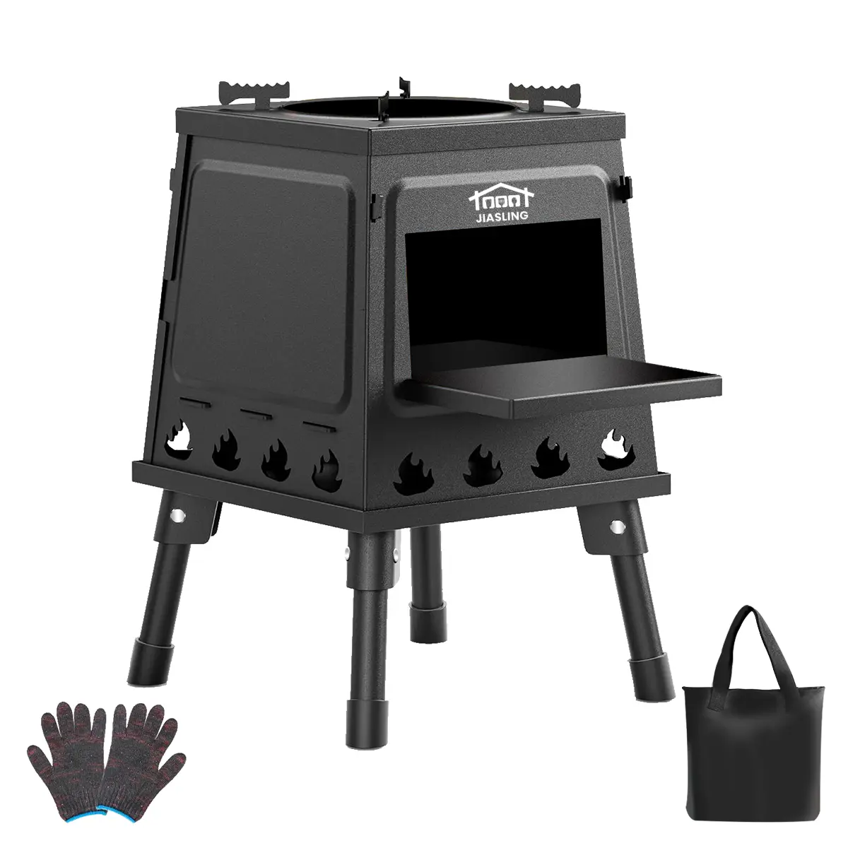 Wood Burning Camp Stove, Portable Cast Iron Wood Stove for Outdoor Hiking Picnic BBQ Travel, Black Camping Kitchenware Woodfire Grill