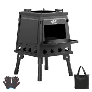 Wood Burning Camp Stove, Portable Cast Iron Wood Stove for Outdoor Hiking Picnic BBQ Travel, Black Camping Kitchenware Woodfire Grill