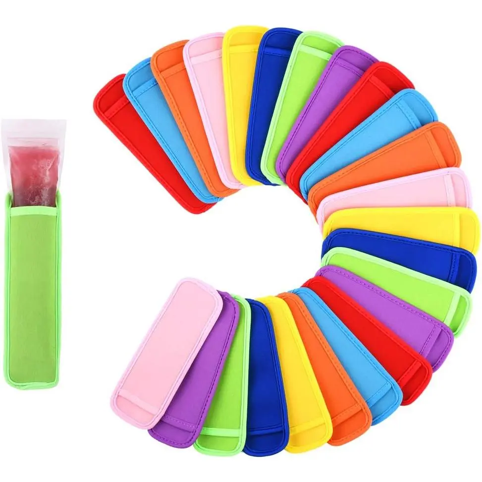 24 Pack Ice Pop Sleeves Antifreezing Popsicle Holders Bags Neoprene Insulator Sleeves Freezer, 8 Colors