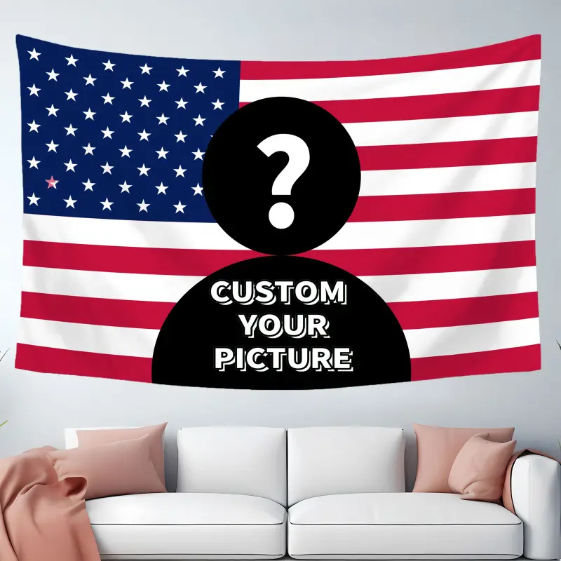 Custom Pink or Blue US Stars and Stripes Polyester Tapestry Wall Hanging - 1 Piece Neon Nature Bohemian Sun Themed Personalized Full Print Fabric Banner, Indoors Decor Inspo for College Dorm, Living Room Home Accents