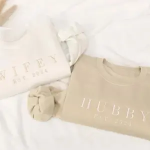 Wifey & Hubby Embroidered Sweatshirt, Personalized Couple Sweatshirt, Custom His and Hers Gift, Engagement & Wedding Gift for Bride and Groom