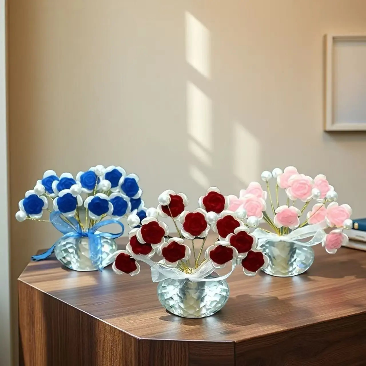 1PCRomantic home decor or car decor; Colorful crystal rose romantic bouquet; Perfect for Valentine's Day and Mother's Day gifts; Artificial Flower Bouquet Decorative Flowers;