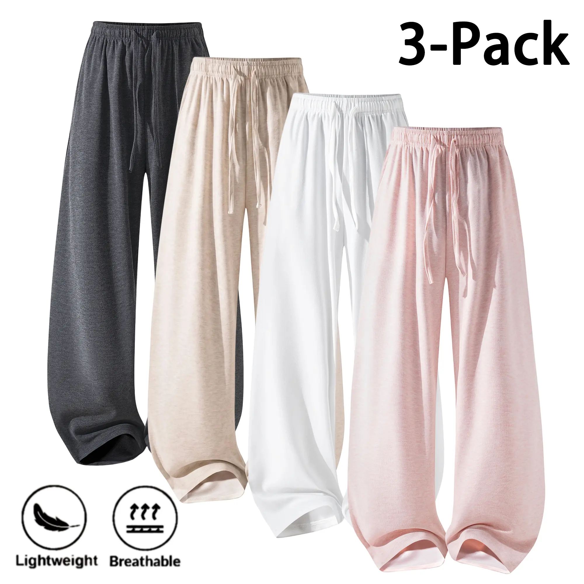 Women’s lightweight wide leg pants with a drawstring elastic waist; relaxed floor length pants with a drapey feel; soft loungewear sleep pants suitable for everyday wear, the beach, and vacations.