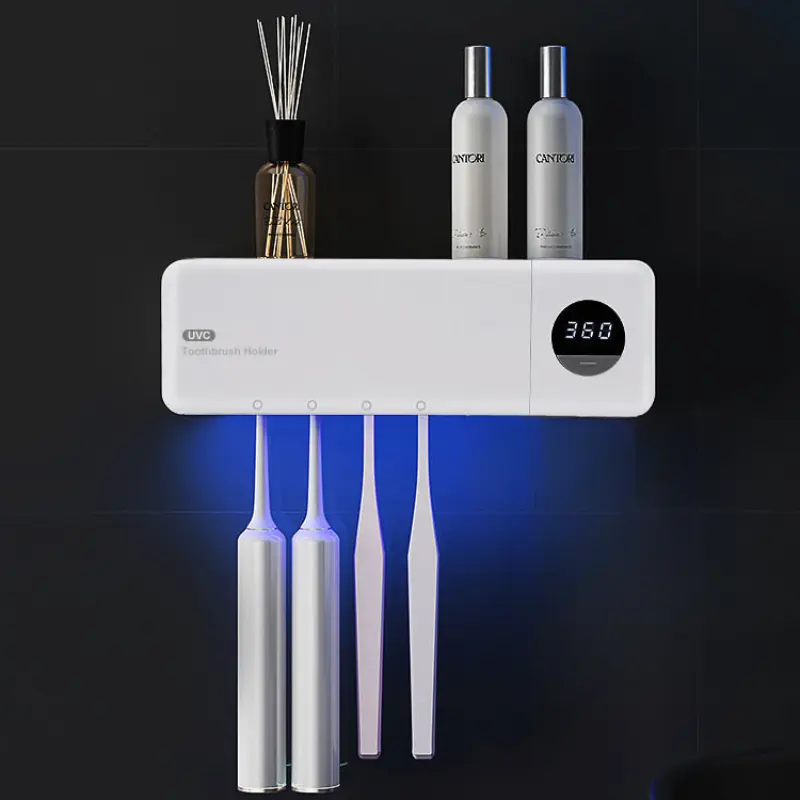 Toothbrush cleaner toothbrush sterilizer and holder cordless wall mounted toothbrush holder wall mounted toothbrush holder 4 toothbrush slots and timer multifunctional for bathroom