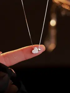 Women's Heart Pendant Necklace, 925 Silver Color Cubic Zirconia Jewelry, Elegant Casual Gift for Women, Perfect Birthday & Anniversary Present