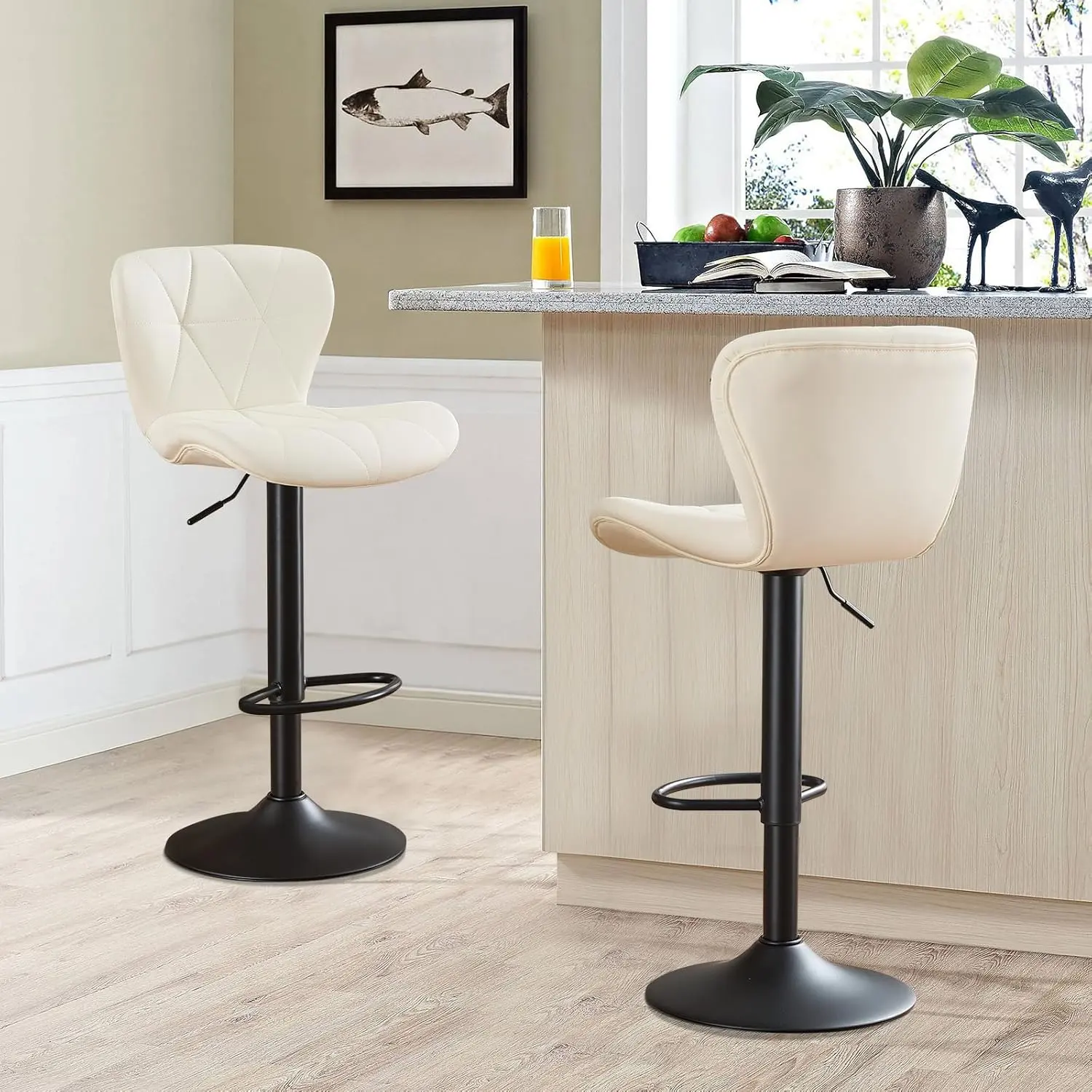 Bar Stools Set of 2,Adjustable Swivel Counter Height Barstools with Back,Faux PU Leather Upholstered Home Bar Chairs with Metal Base,Adjustable Bar Stools 24" to 32",Faux Leather Kitchen Bar Stool sohochic