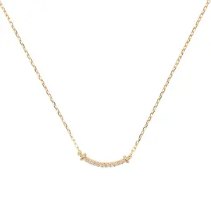 14k Gold Dainty Curved Necklace, Sterling Silver Bridesmaid Gifts, Curved Diamond Necklace, Dainty Gold Charm Pendant, Best Gift for Her