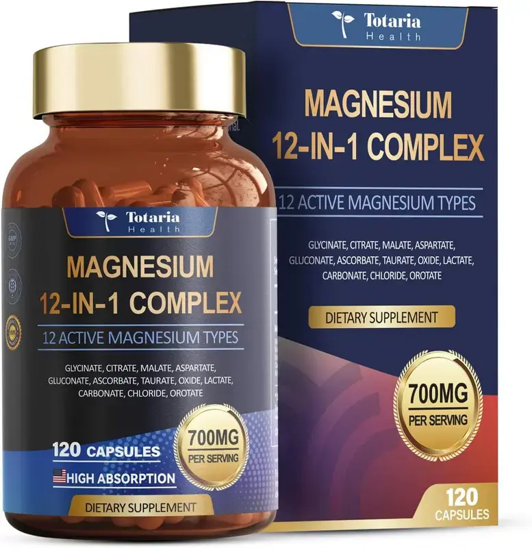 Totaria 12-in-1 Magnesium Complex 700mg - 12 ActiveMagnesium Types, Vegan Capsules for Muscle, Heart, andRelaxation Support