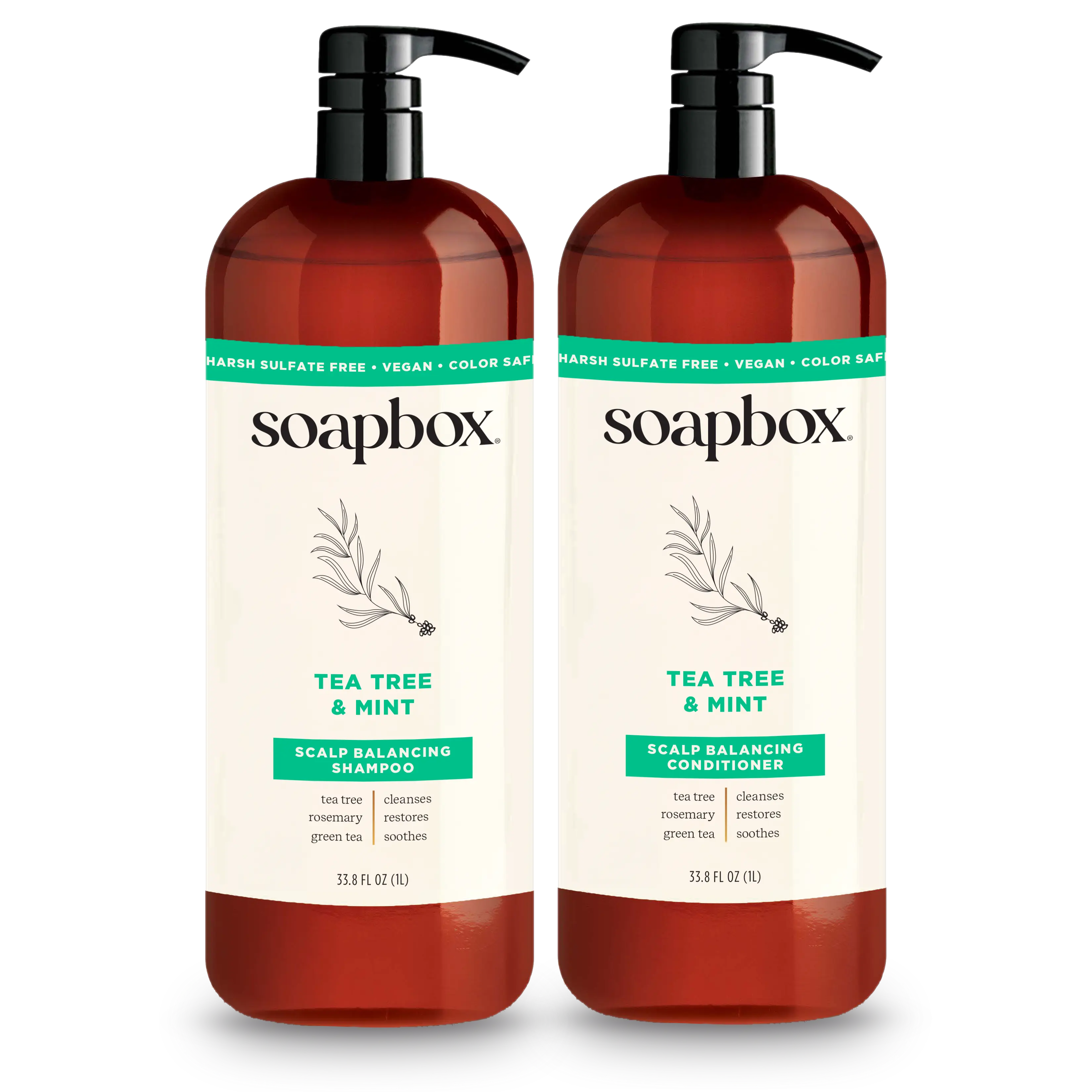Soapbox Tea Tree Shampoo + Conditioner Set – Feel Refreshed & Rebalanced – With Shea, Aloe, Jojoba & Vitamins for Scalp Purifying Hydration