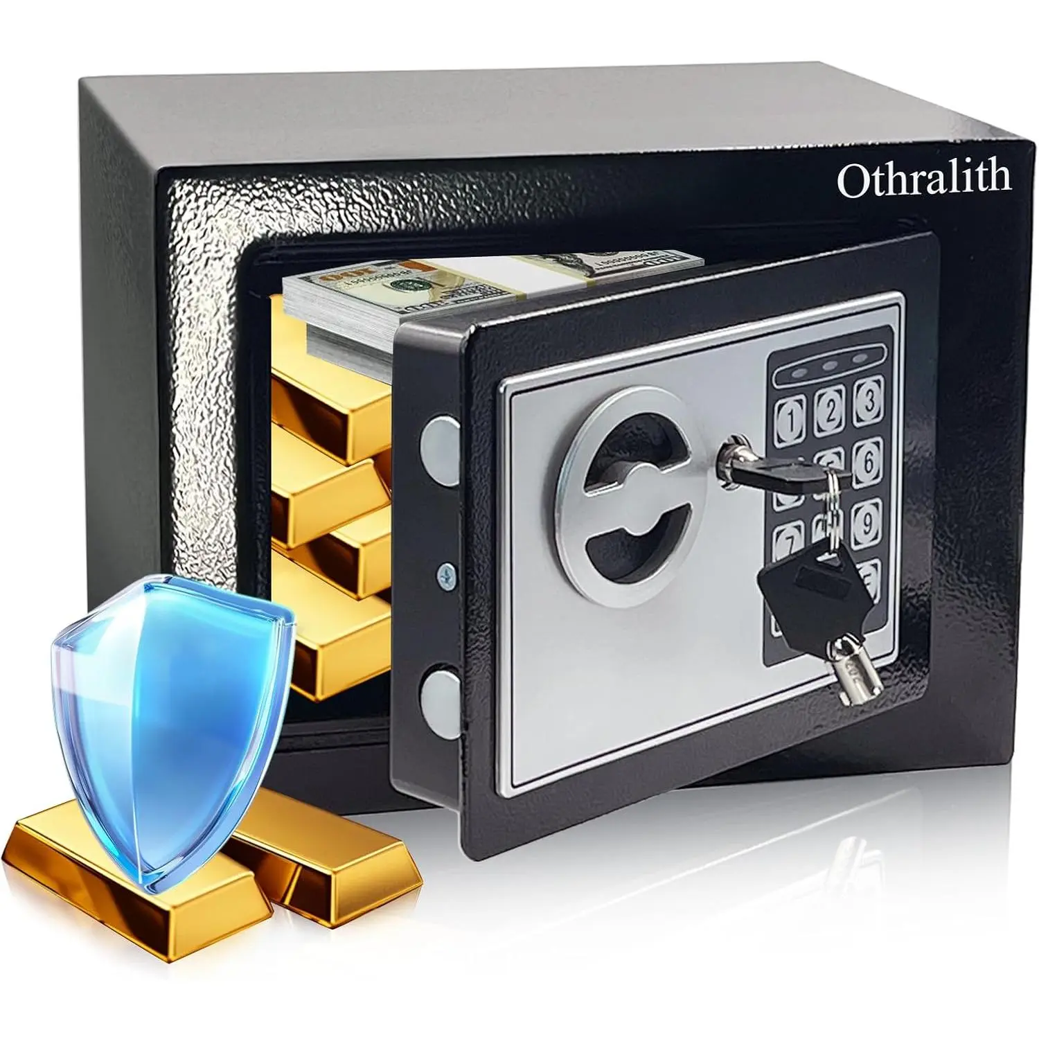 Small Safe Box for Money, 0.23 Cu Ft Mini Kids Safes Security Safety Lock Box for Home Dorm Use, Hidden Wall Personal Money Safe with Keys & Code for Cash Jewelry Gun Office Hotel (Black)