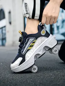 1 pair of roller skates (also known as heelys or four-wheeled skates), which allow for both walking and gliding, with retractable wheels, suitable for adults, teenagers, and children, Multifunctional Roller Skate Shoes