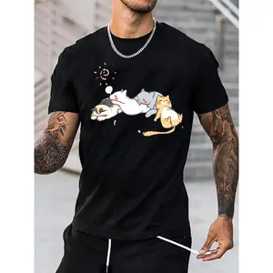 Cute Cats Napping Print Men's T Shirt Casual Short Sleeve Summer Spring Fall Tops Gift Ideas for Friends
