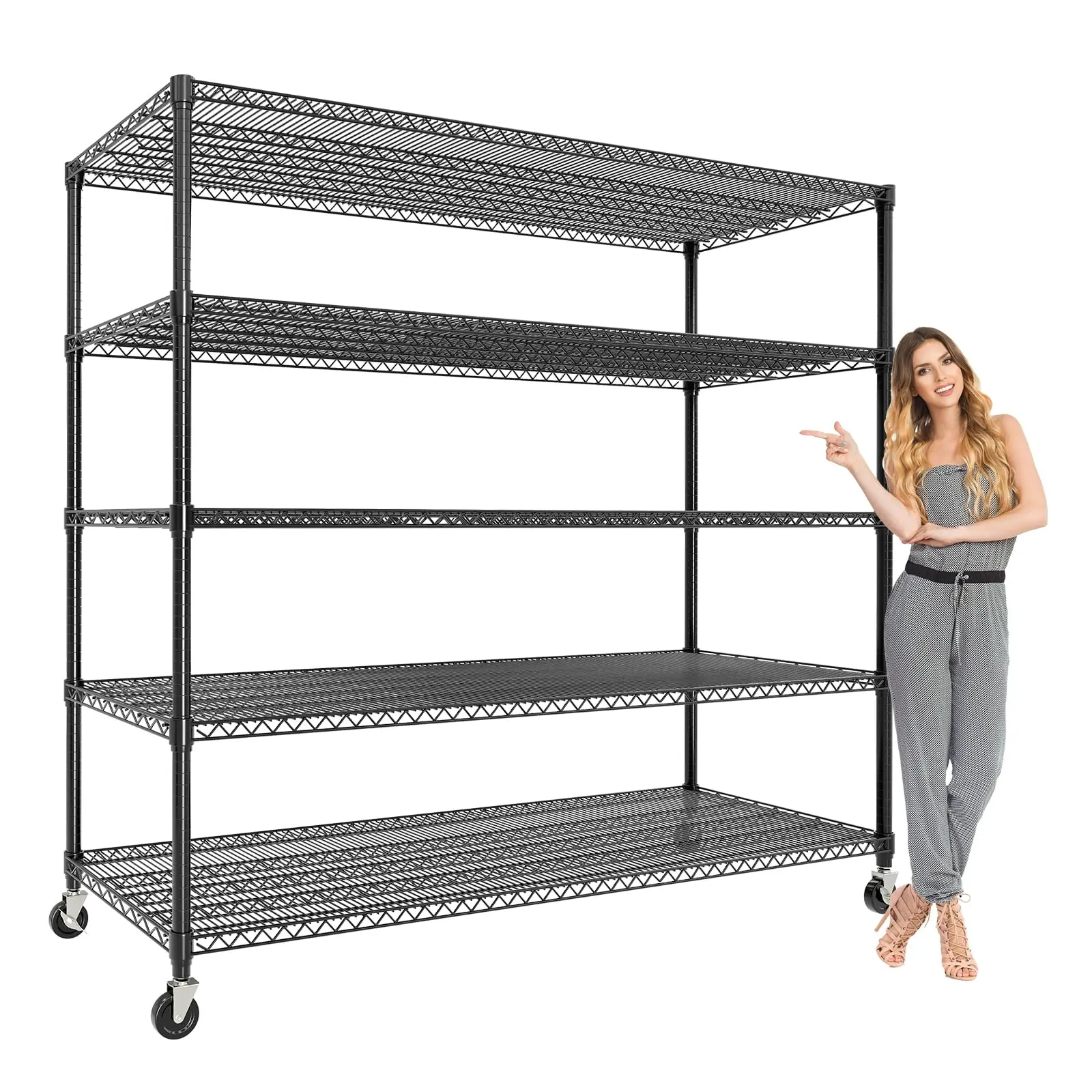 5-Tier Heavy Duty Steel Industrial Shelving Unit with Wheels - Adjustable Rolling Shelf Organiser, 3300 lbs Storage Rack for Garage, Kitchen