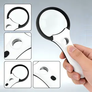 Large Magnifying Glass With Light, 3X 45X Handheld Illuminated Magnifier, 2 LED Lights, 1 UV Light, Reading Coins Inspection (Black) (Black)