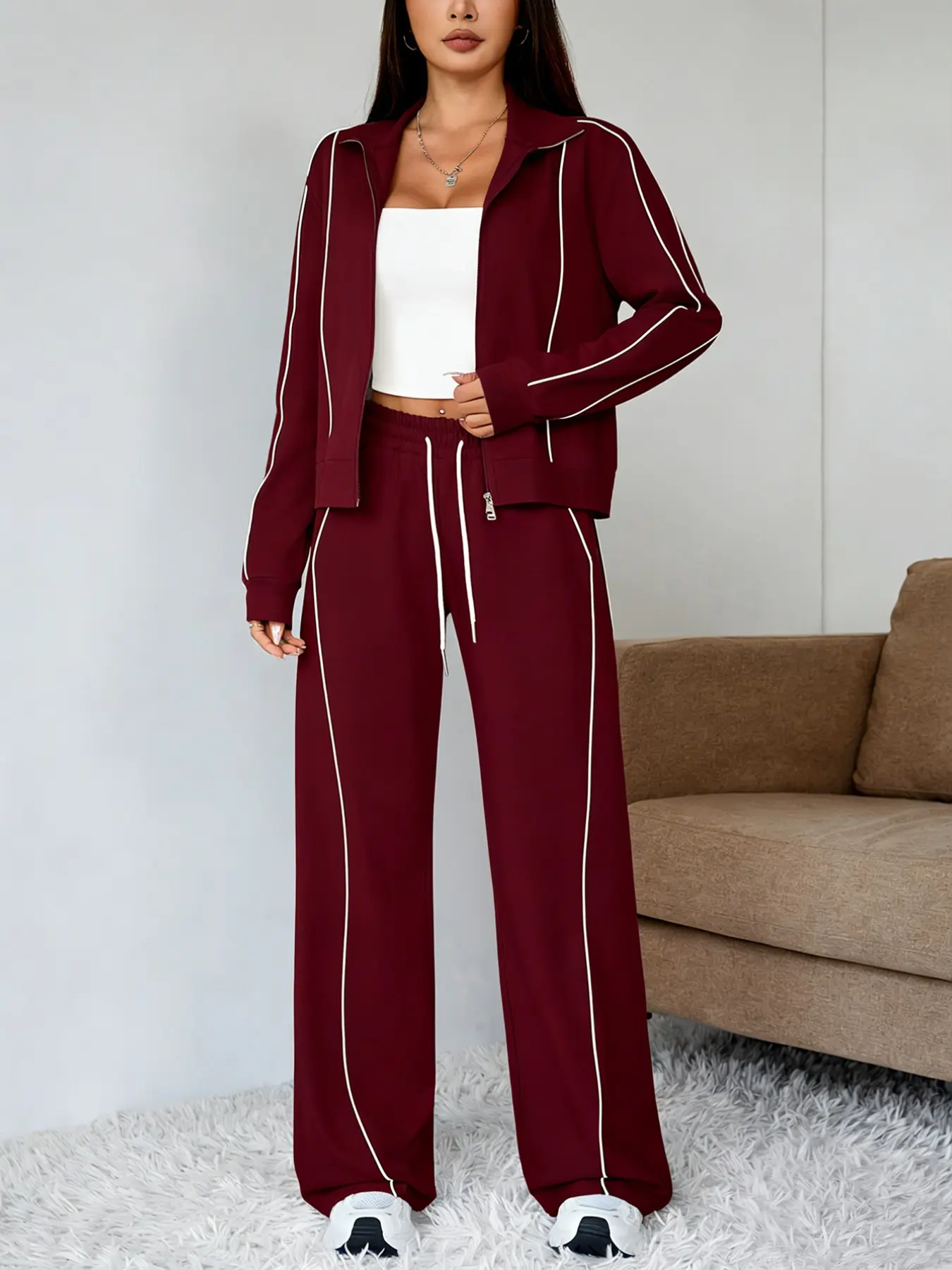Women's Sportswear Sweatsuit Set Long Sleeve Zipper Stand Collar High Neck Sweater Casual Sports Pants Fall Winter Commuter Leisure Sweatsuit Outfits Casual Sporty Set Casual Fitness Sportswear Athleisure Sportswear Casual Activewear Set