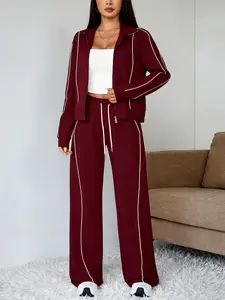 Women's Sportswear Sweatsuit Set Long Sleeve Zipper Stand Collar High Neck Sweater Casual Sports Pants Fall Winter Commuter Leisure Sweatsuit Outfits