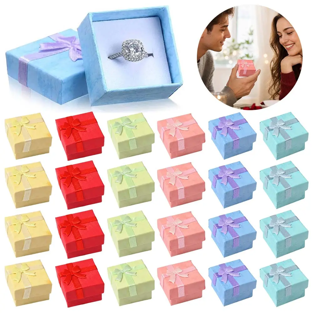 24 Pack 4×4cm Assorted Color Cardboard Jewelry Gift Boxes, Small Square Ring Earring Storage Boxes Bulk for Gift Packaging, Retail Display & Party Favors