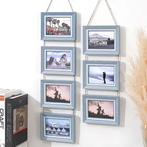 Creative Wall Mounted Decorative Picture Frame Set, Hemp Rope Hanging, 4x6 Inch Four-Panel Home Decoration for Bedroom Living Room Corridor, Photo Frame