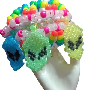 Rainbow Aliens Glow-n-Dark  Rotate Around Kandi UFO Cuff EDM Music Festival Handmade Friendship Bracelet