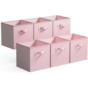 Cube Storage Bins, 11 Inch Storage Cube Organizer, Collapsible Fabric Storage Cubes with Handle, Decorative Cube Storage Organizer for Shelves, Closet, Pink, 6-Pack