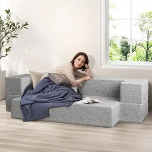 Convertible Sleeper Chair with Pillow and Side Pockets, Foldable Foam Futon Couch, Lazy Sofa for Home/Office/Guest Room/Dorm