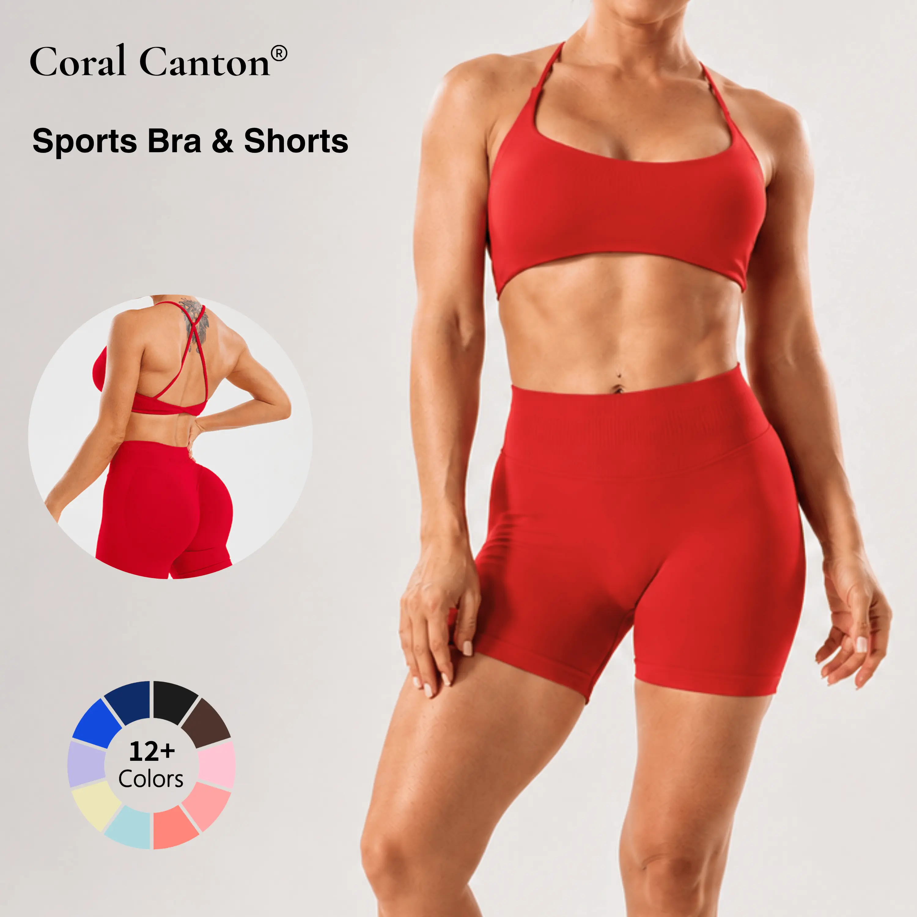 Coral Canton Sports Bra & Shorts Set