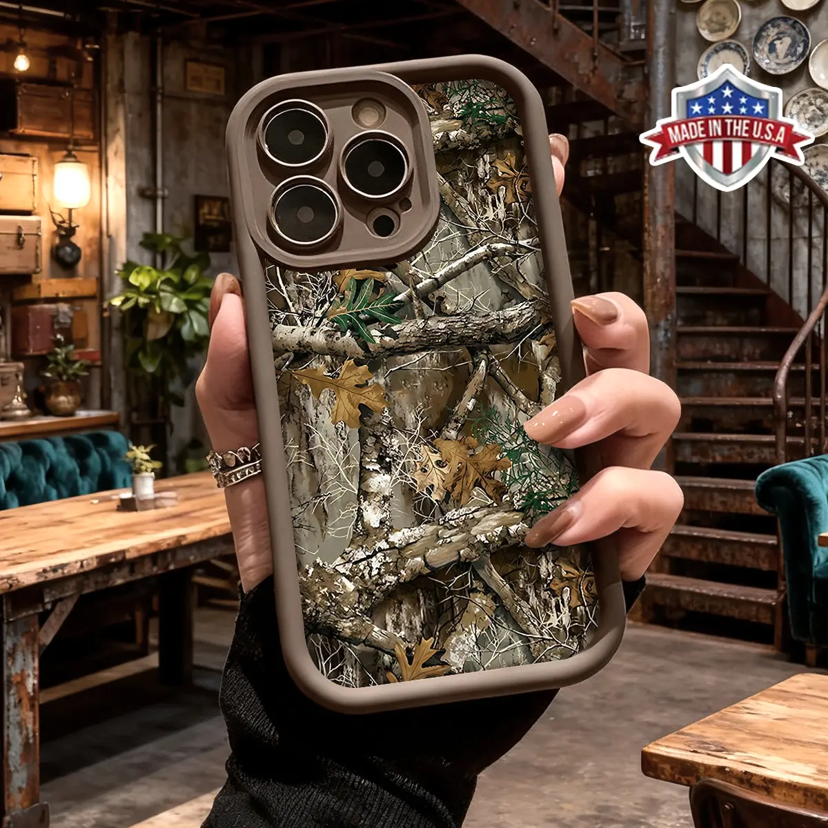 Cool Woodland Camouflage Pattern Aesthetic Case for iPhone 17 16 15 14 Pro Max 13 12 11 XR XS Plus Air Slim Shockproof Anti Drop Protective Durable TPU Cover, Smartphone, Handheld, Cellphone