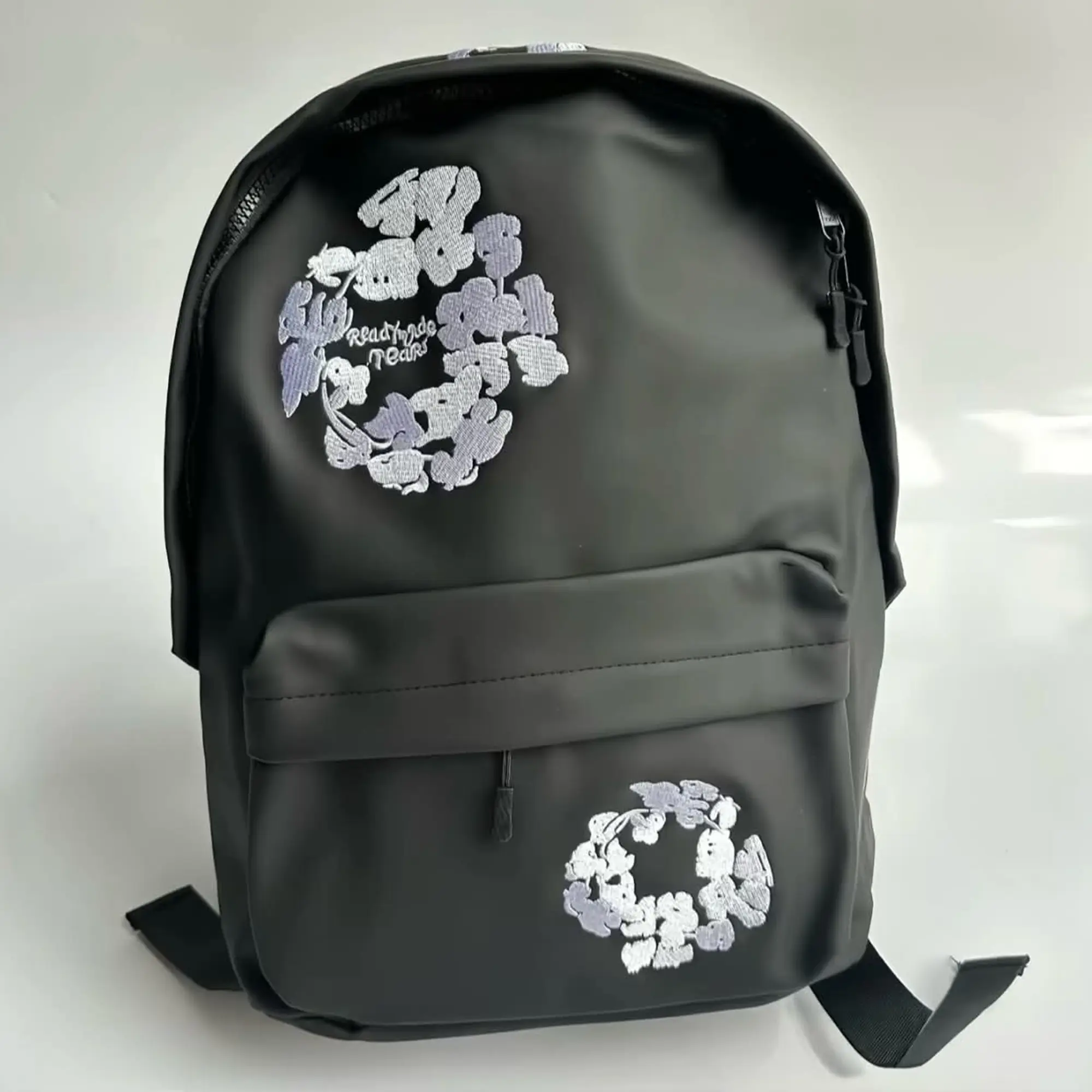 READYMADE x Denim Tears Cotton Wreath Embroidery Backpack, Water Resistant Nylon Large Capacity Laptop Backpack, Hip Hop Streetwear Floral Embroidered School Backpack For Men Women