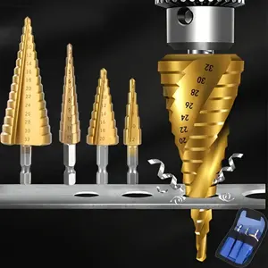3PCS Hardened HSS Step Drill Bits, 4-32mm Cone Reamer Drill Bit Set, Coated Hole Cutter for Drilling Wood, Metal, Aluminum Sheet and PVC Plastic, Smooth Deburring and Hole Expansion, Tool Accessories, Power Drill Accessory Tool Kit with Storage Case
