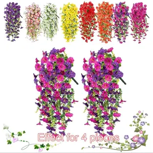 Artificial Trumpet Flower Hanging Decorations, 4 Pieces Set, Realistic Floral Ornaments for Garden Walls and Fences, Garden Decoration