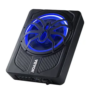 10" 440W Underseat Car Subwoofer, Slim Powered Car Subwoofers With Blue Ambient Light, Low Profile Audio Sub With Built-in Amplifier, Remote Control. For SUVs, Car, Truck, RV