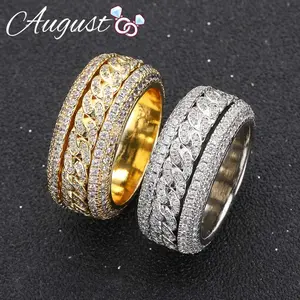 Hip Hop Men's 12mm Rotary Decompression Ring Synthetic Cubic Zirconia Men's Motorcycle Bicycle Chain Ring Fashion Punk Rock Pair Men's Jewelry US Size 7-11