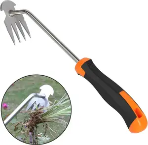 Manganese Steel Weed Puller Tool – 4‑Teeth Ergonomic Rubber Handle, Portable Garden Weeder for Vegetable Gardening & Farm Planting, Gift for Garden Lovers