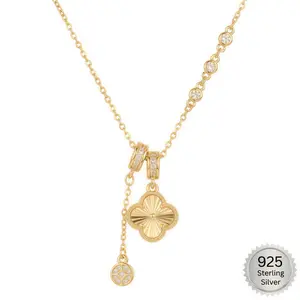 925 Sterling Silver Clover Necklace 1mm 18K Gold Plated 18 inch