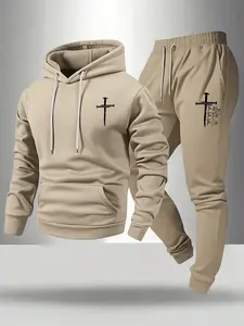 Men's Plus Size Two-Piece Set Hoodie and Pants, Fashionable Streetwear, Hip-Hop Rap Style, Casual Outdoor Gym Wear, Streetwear Tracksuit Set