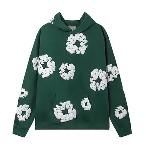 Denim cotton hoodie Hoodie cotton hoop jumper Sweatshirt Black white-floral white street fashion quan hoodie hoodie rotation