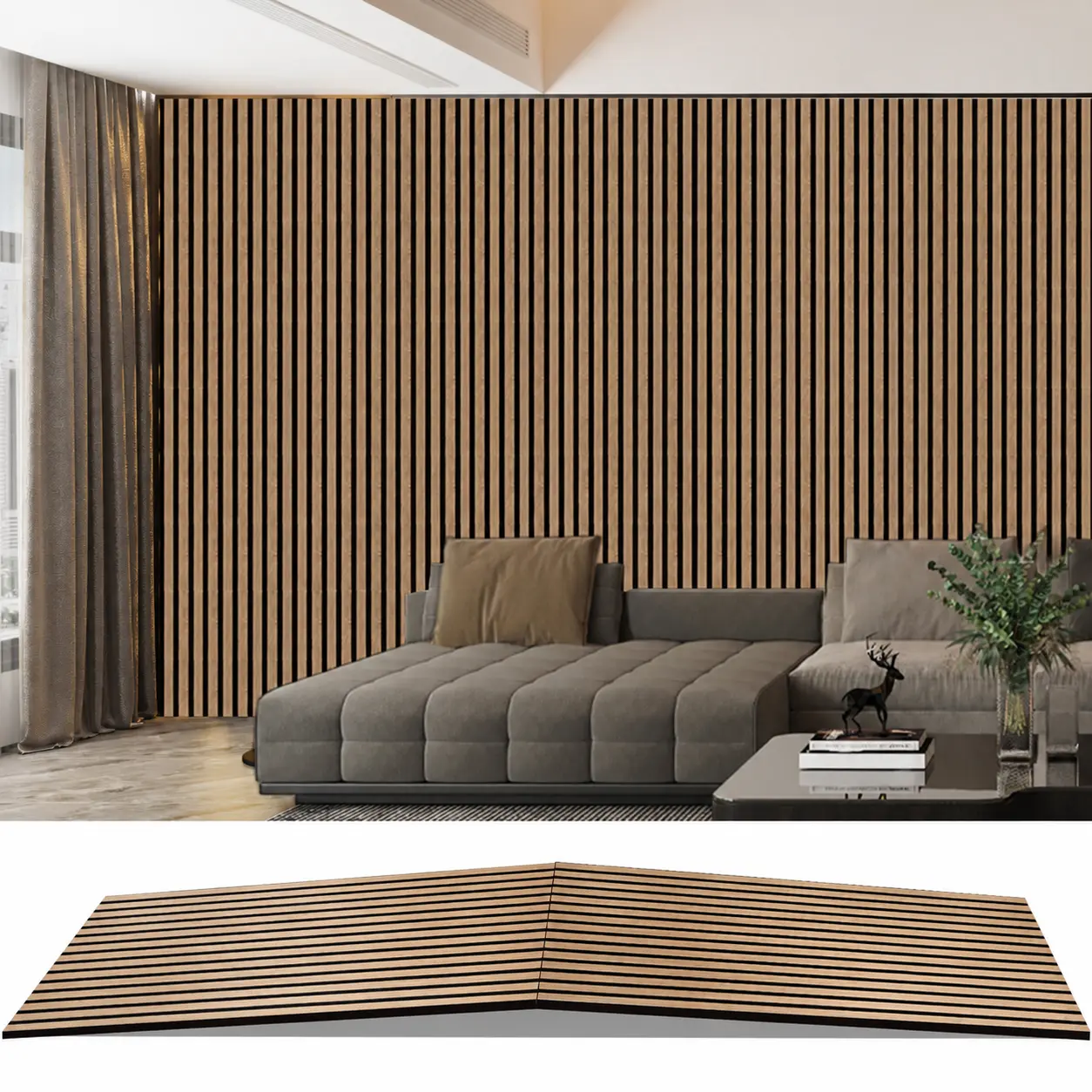 THSTAR Foldable Acoustic Wood Slat Wall Panels, Oak Wood Veneer Soundproof Wall Panel, 94.5" x 23.6", 1-Pack, Easy Install for Interior Walls