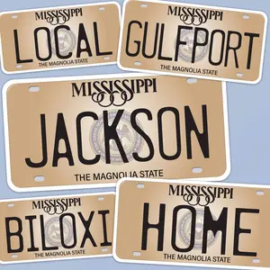 Mississippi License Plate Bumper Stickers - Choose Your MS City or Phrase Decal