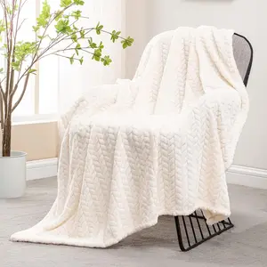 Textured Cozy Herringbone Throw - Ultra Soft, Durable & Stylish for All Seasons,Embossed Chevron Fleece Blanket - Your New Go-To for Movie Nights & Lazy DaysEmbossed Plush Couch Throw