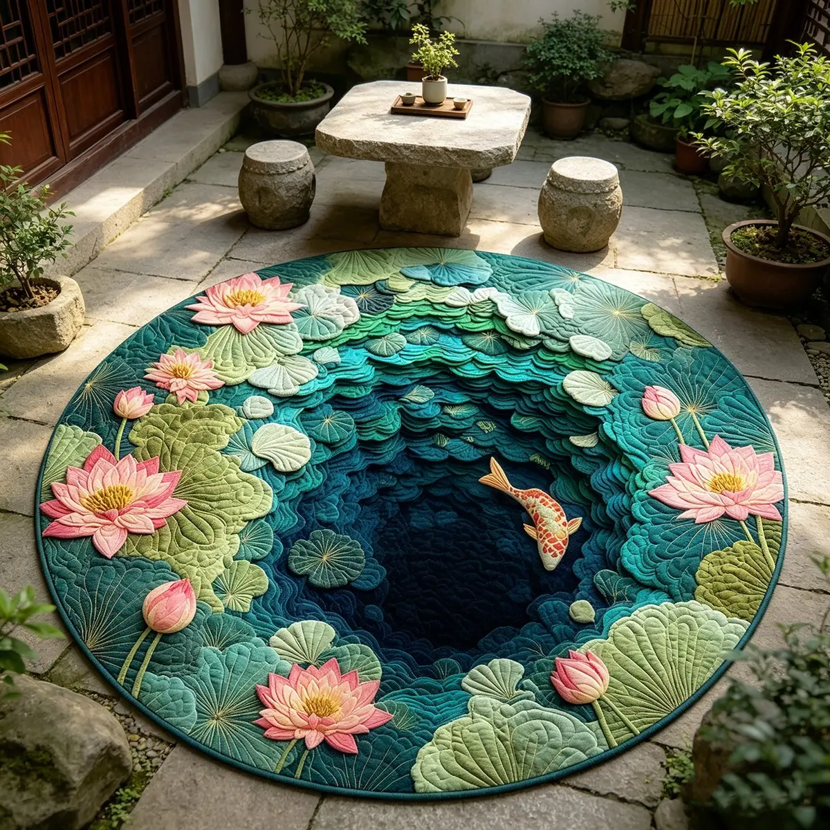 Circular Plush Carpet with Tai Chi Bagua Pattern, Oriental Zen Style Anti-Slip Decorative Rug for Study, Bedroom or Living Room, Art Area Rugs, Home Decor Rugs, Non Slip Rugs, Indoor Area Rugs